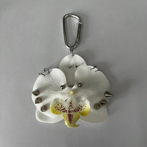 “Spiked white orchid” carabiner charm